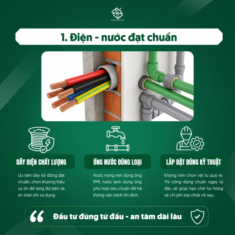 Tiêu chuẩn lựa chọn dây điện lõi đồng chất lượng và ống nước PPR chịu nhiệt khi thi công trọn gói