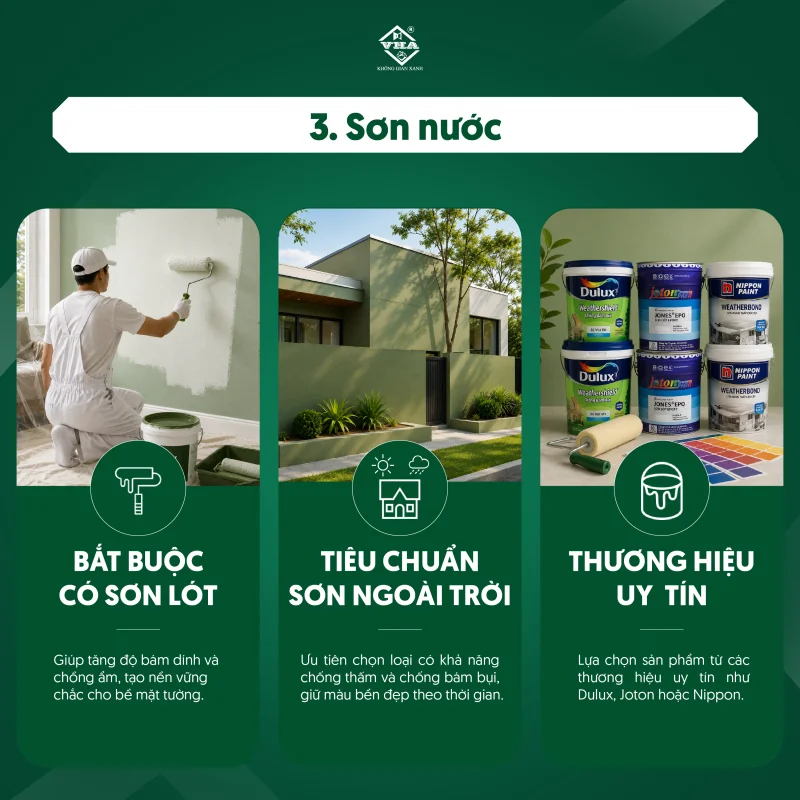 Tiêu chuẩn bắt buộc phải có sơn lót và dòng sơn ngoại thất chống thấm tốt cho nhà phố