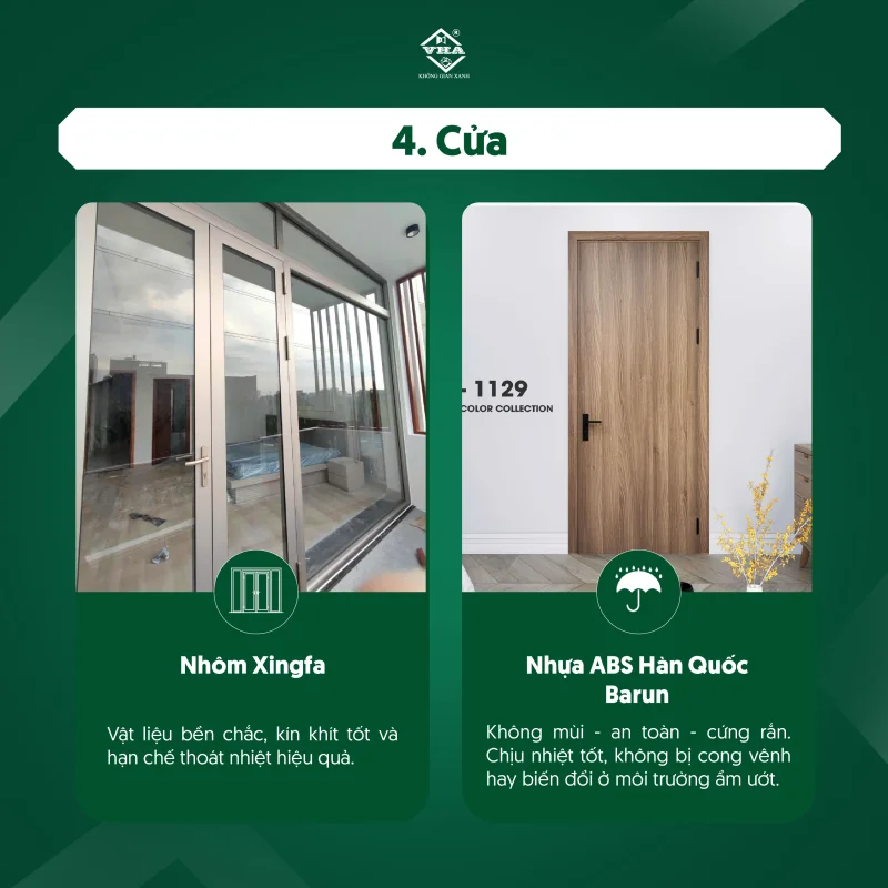 Sự kết hợp hoàn hảo giữa nhôm Xingfa bền chắc và cửa nhựa ABS Hàn Quốc Barun chống ẩm