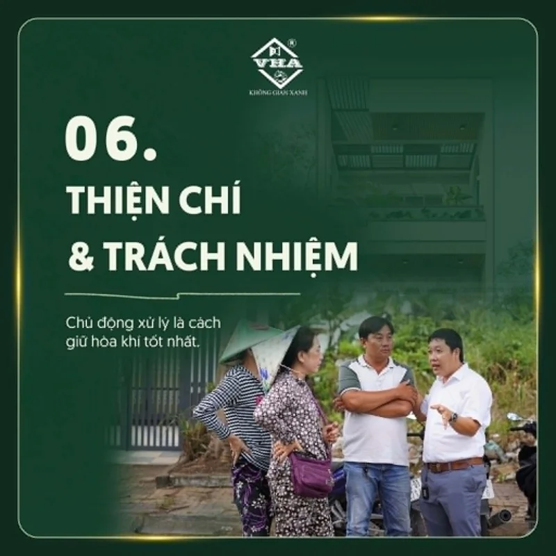 Đại diện đơn vị xây nhà trọn gói xử lý phản ánh của người dân bằng sự thiện chí và trách nhiệm, giữ đúng hòa khí khi thi công nhà phố văn minh.