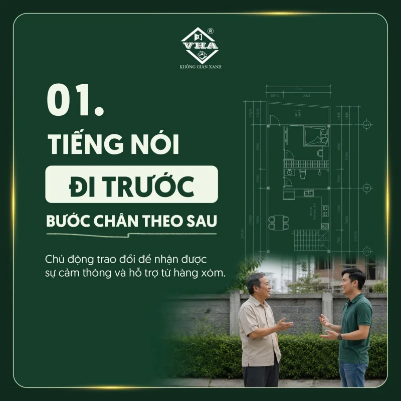 Gia chủ áp dụng kinh nghiệm xây nhà hàng xóm bằng cách chủ động gặp gỡ, trao đổi trước khi thực hiện quy trình thi công nhà phố nhằm tạo sự đồng thuận cho kế hoạch xây nhà văn minh.